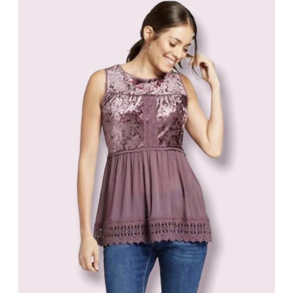 Velvet Lace Top Sleeveless Floral Purple S Knox Rose Whimsygoth Boho FairyGrunge